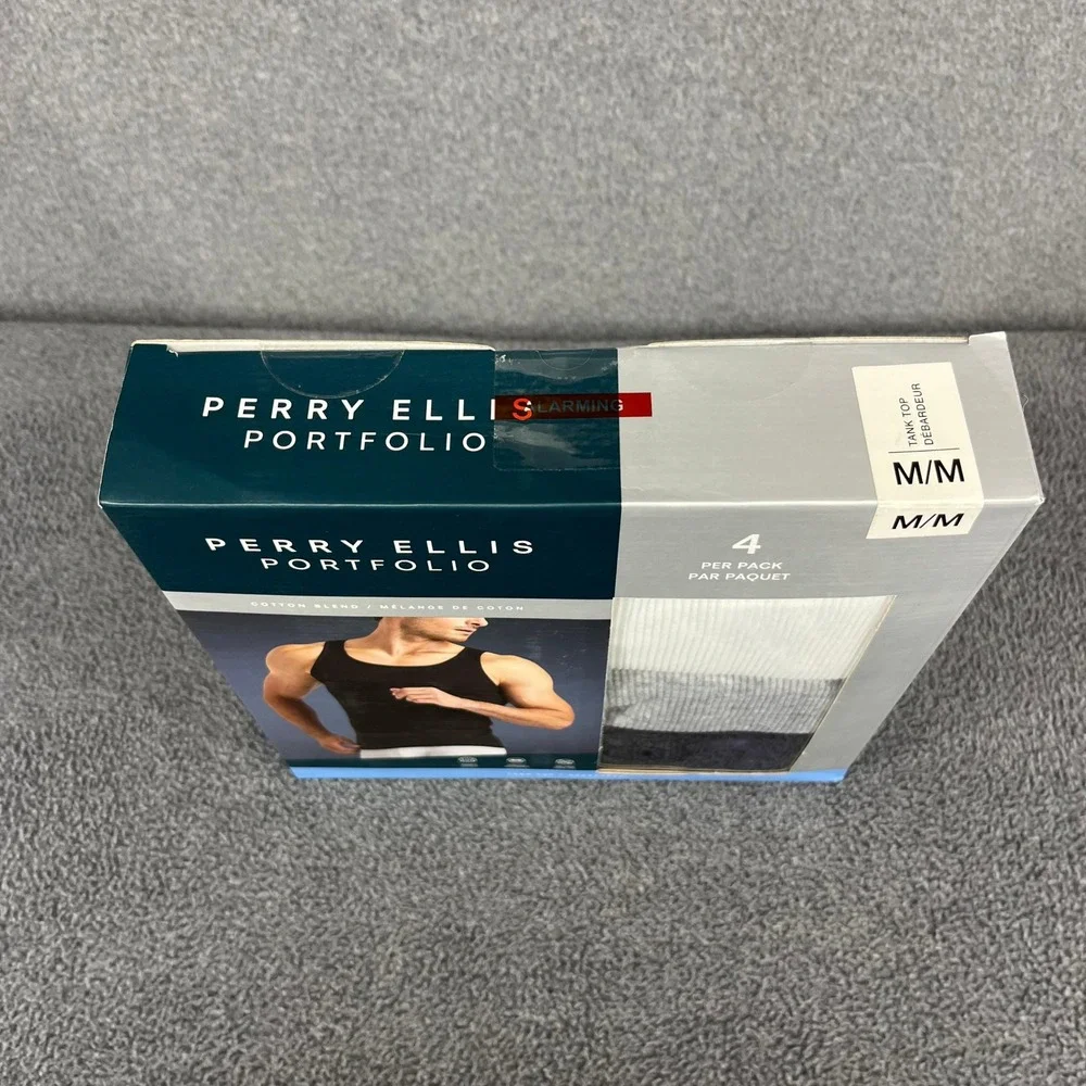 Perry Ellis Portfolio Tank Top Mens M Multicolor 4 Pack Ribbed Cotton Blend New